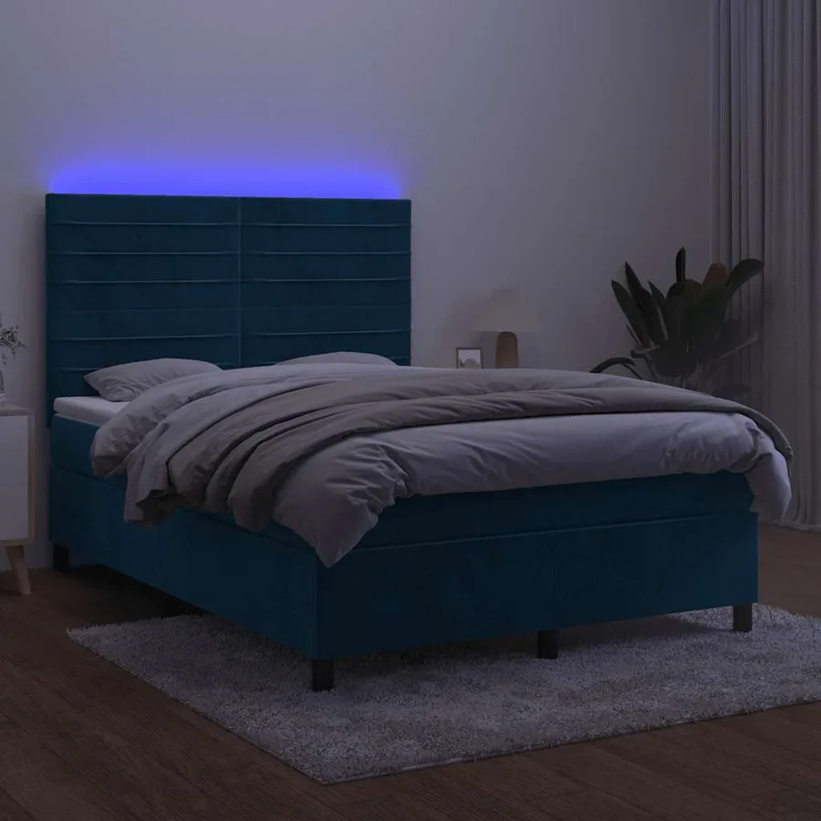 Sommier à lattes de lit avec matelas LED Bleu foncé 140x200 cm - 4