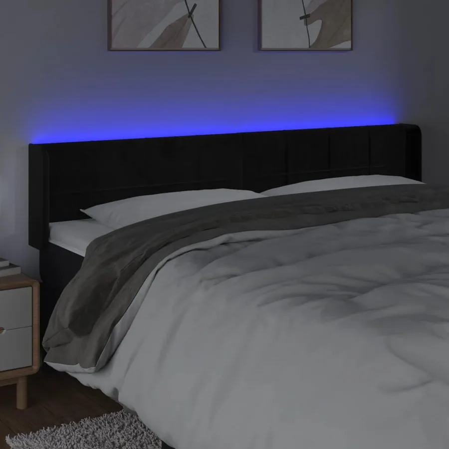 Tête de lit à LED Noir 183x16x78/88 cm Velours - 4