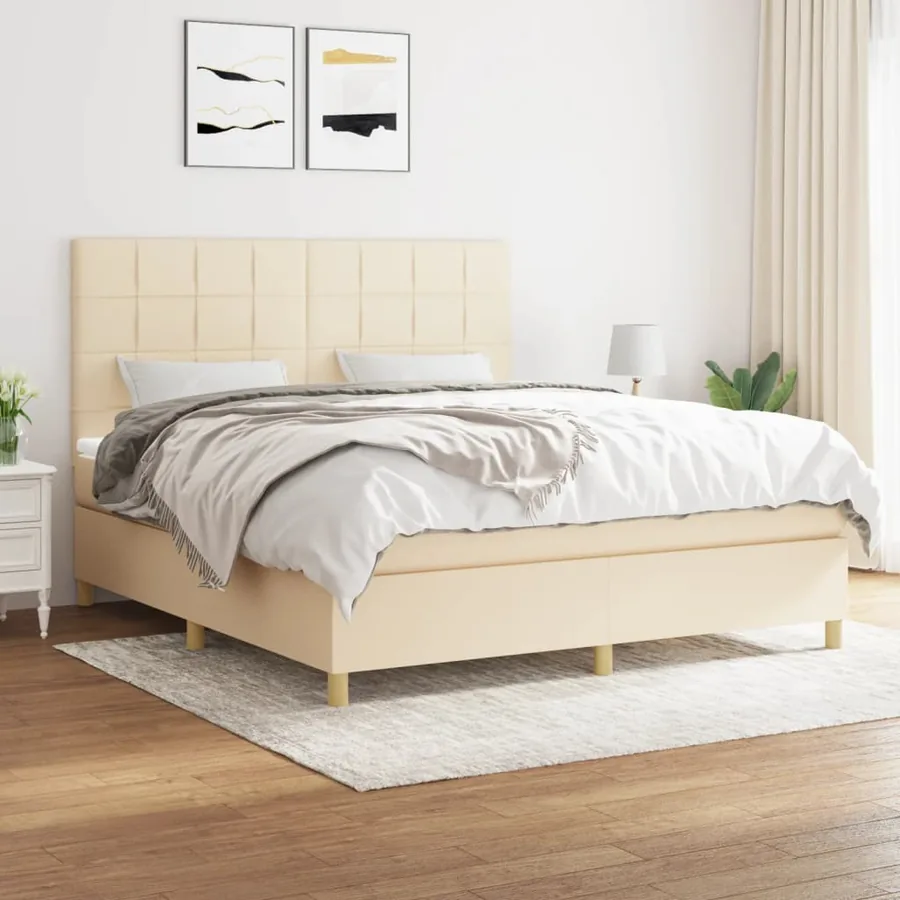 Sommier à lattes de lit avec matelas Crème 160x200 cm Tissu