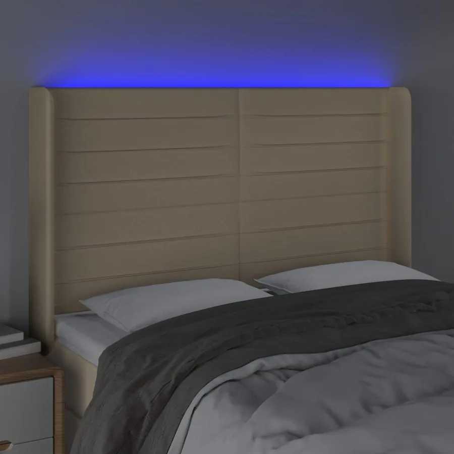 Tête de lit à LED Crème 147x16x118/128 cm Tissu - 4