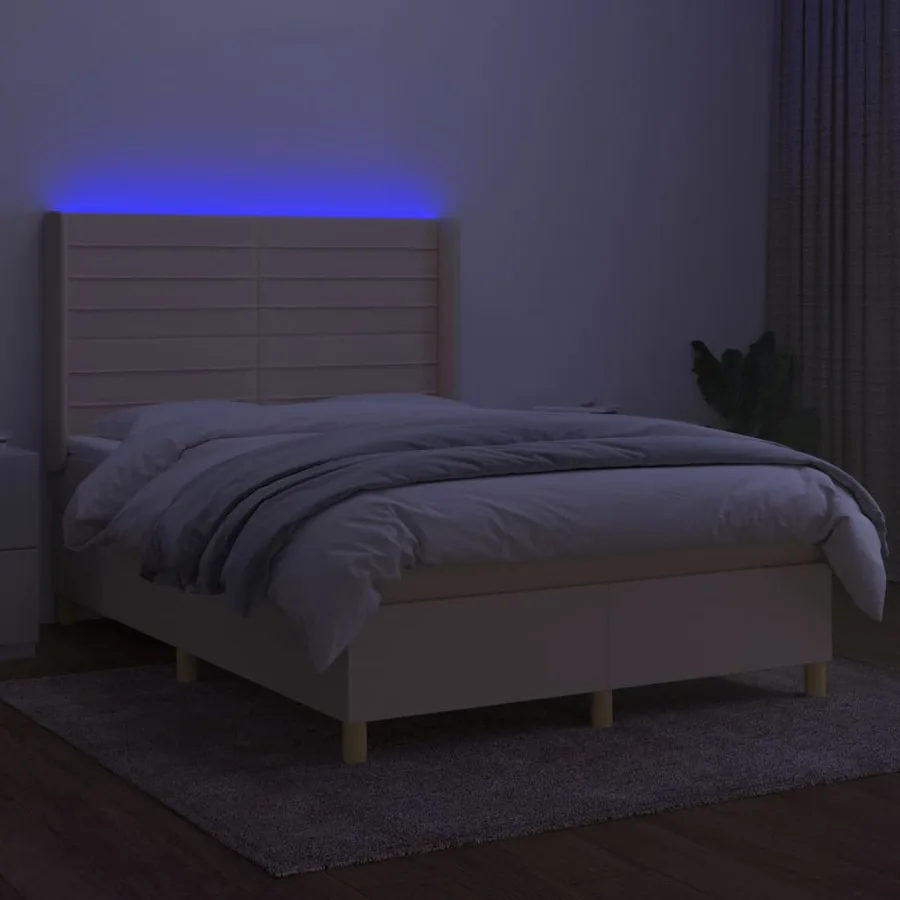 Sommier à lattes de lit matelas et LED Crème 140x200 cm Tissu - 3