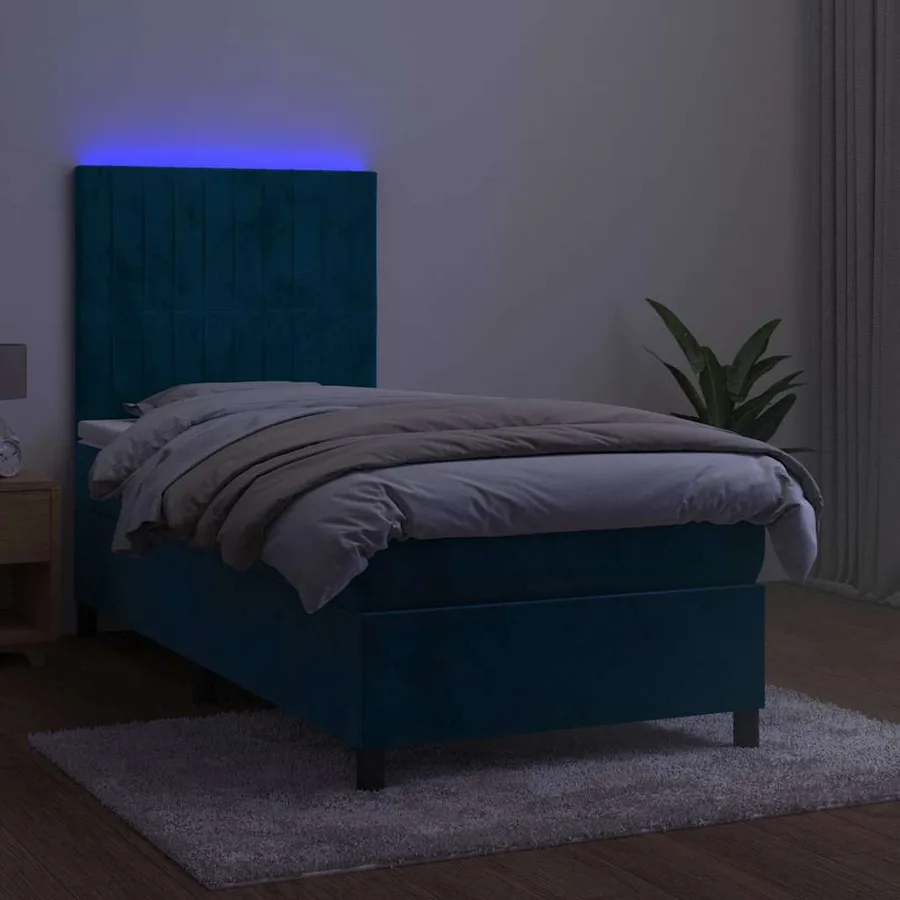 Sommier à lattes de lit matelas LED Bleu foncé 90x190cm Velours - 4
