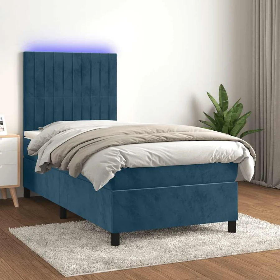 Sommier à lattes de lit matelas LED Bleu foncé 90x200cm Velours