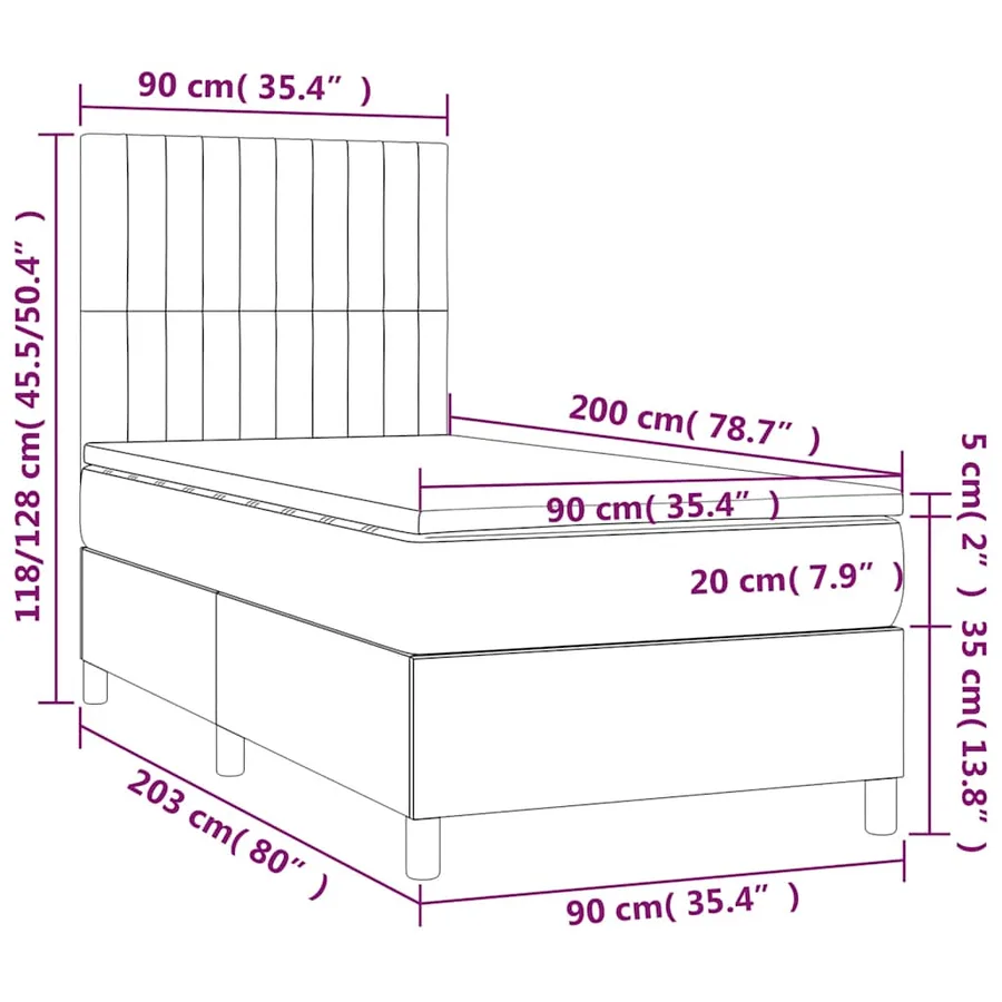 Sommier à lattes de lit matelas LED Bleu foncé 90x200cm Velours - 9