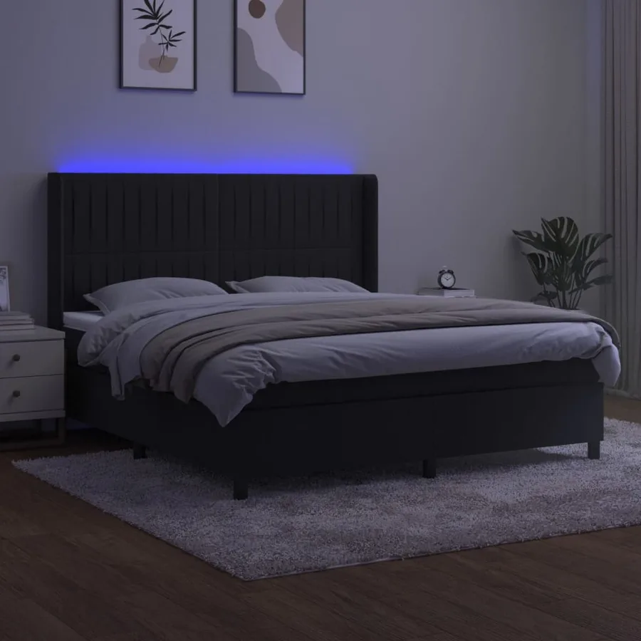 Sommier à lattes de lit matelas et LED Noir 160x200 cm Velours - 3