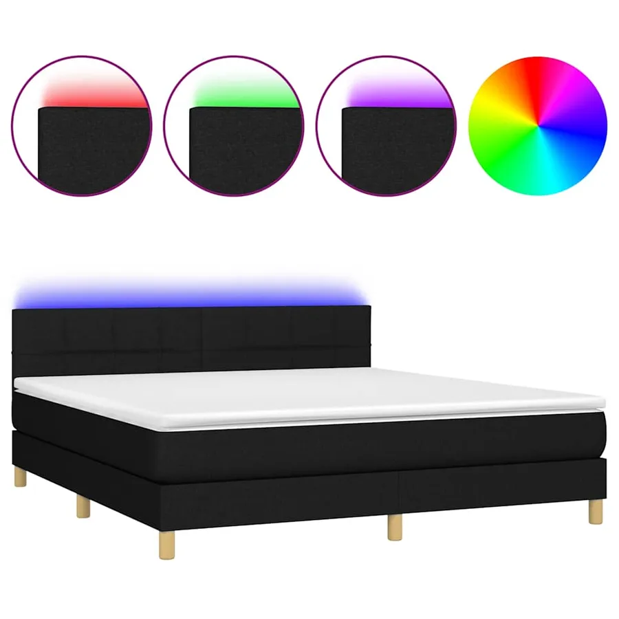 Sommier à lattes de lit avec matelas LED Noir 180x200 cm Tissu - 2