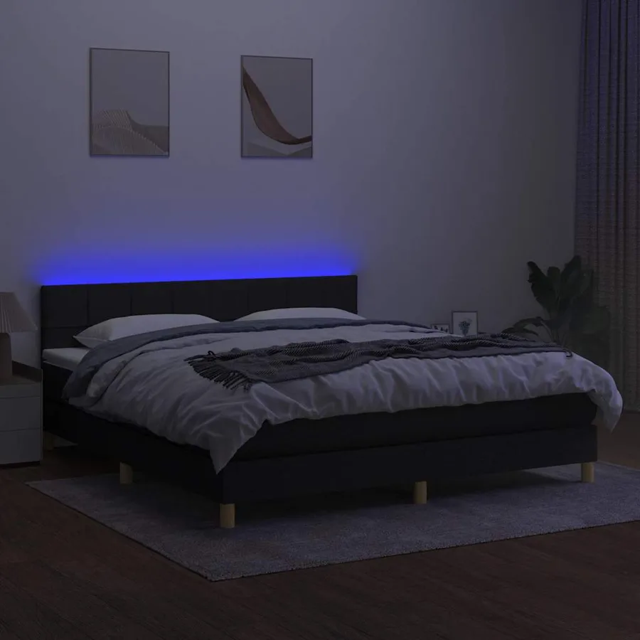Sommier à lattes de lit avec matelas LED Noir 180x200 cm Tissu - 4