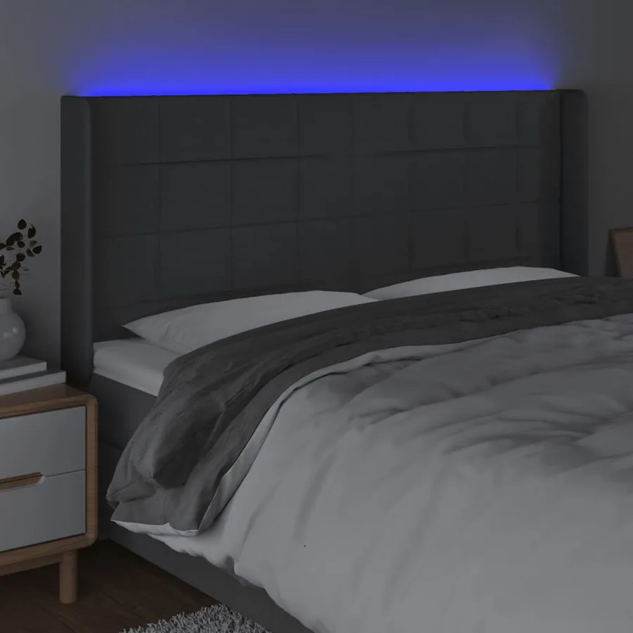 Tête de lit à LED Gris foncé 183x16x118/128 cm Tissu - 4