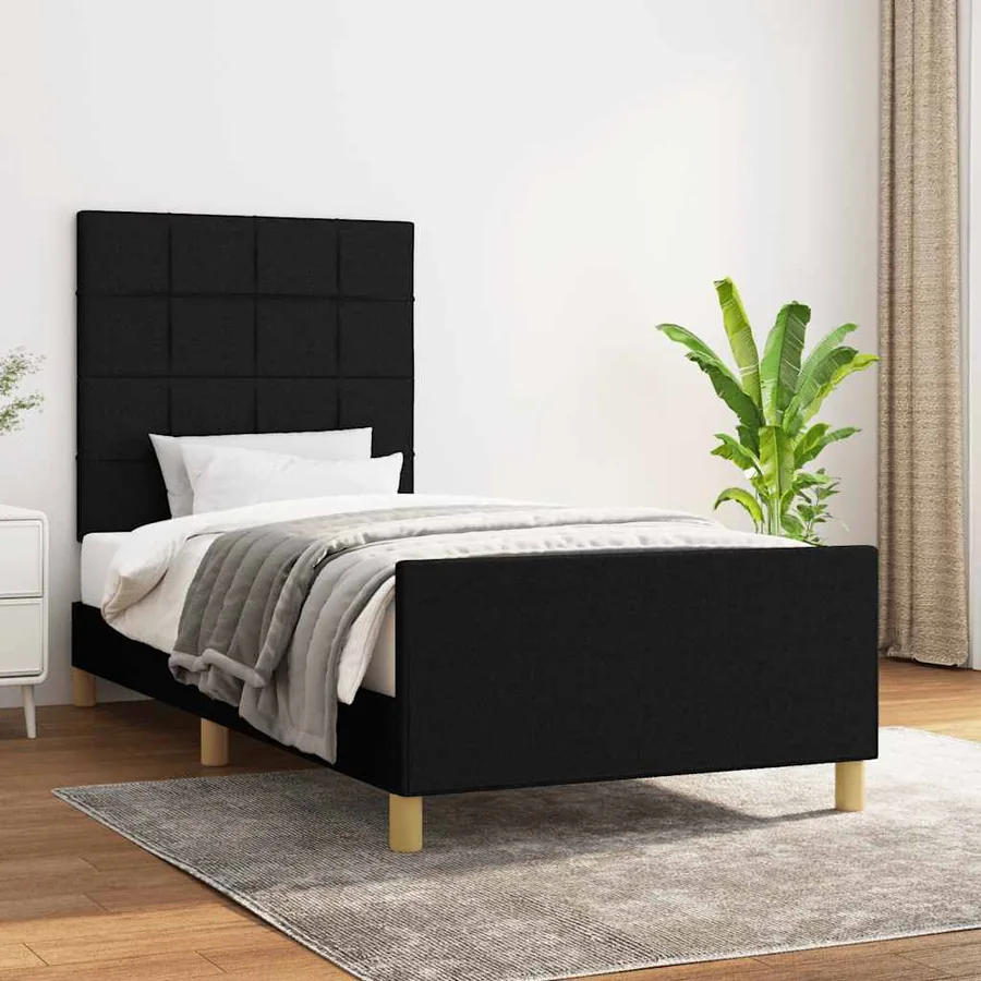 Cadre de lit sans matelas noir 90x200 cm tissu
