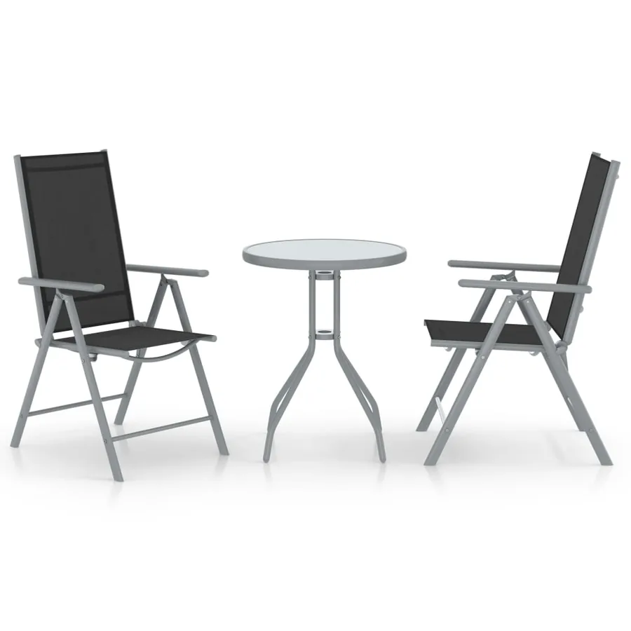 Ensemble de bistro 3 pcs aluminium et textilène argenté