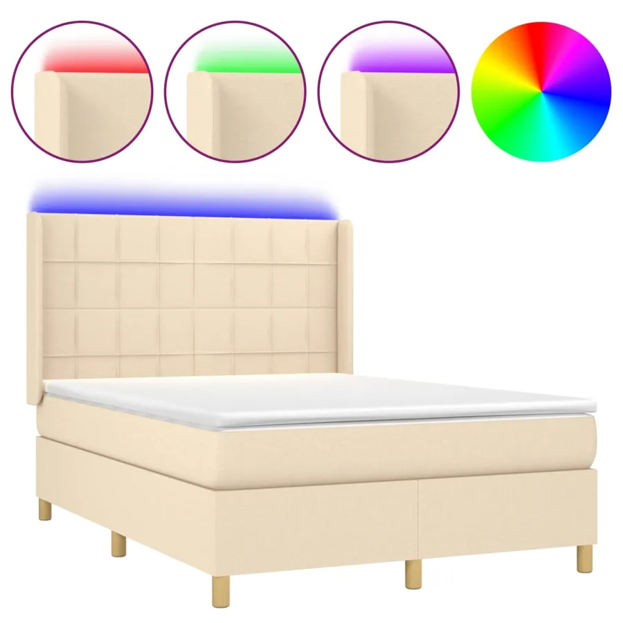 Sommier à lattes de lit matelas et LED Crème 140x200 cm Tissu - 2