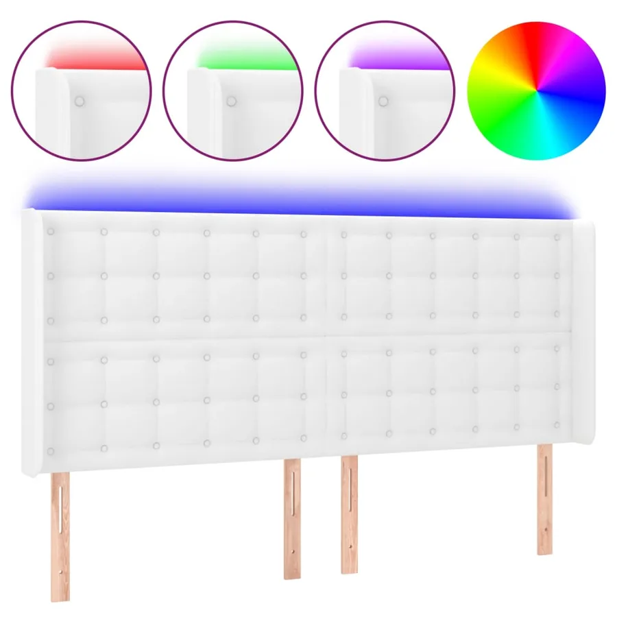 Tête de lit à LED Blanc 183x16x118/128 cm Similicuir - 2