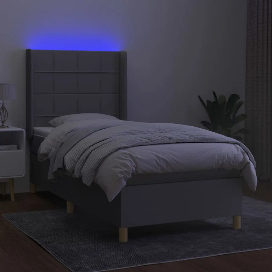 Sommier à lattes de lit matelas LED Gris clair 90x190cm Tissu - 3