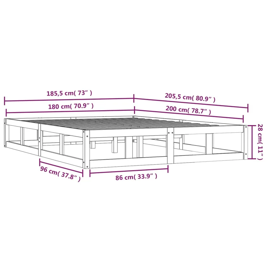 Cadre de lit sans matelas blanc 180x200 cm bois massif - 9