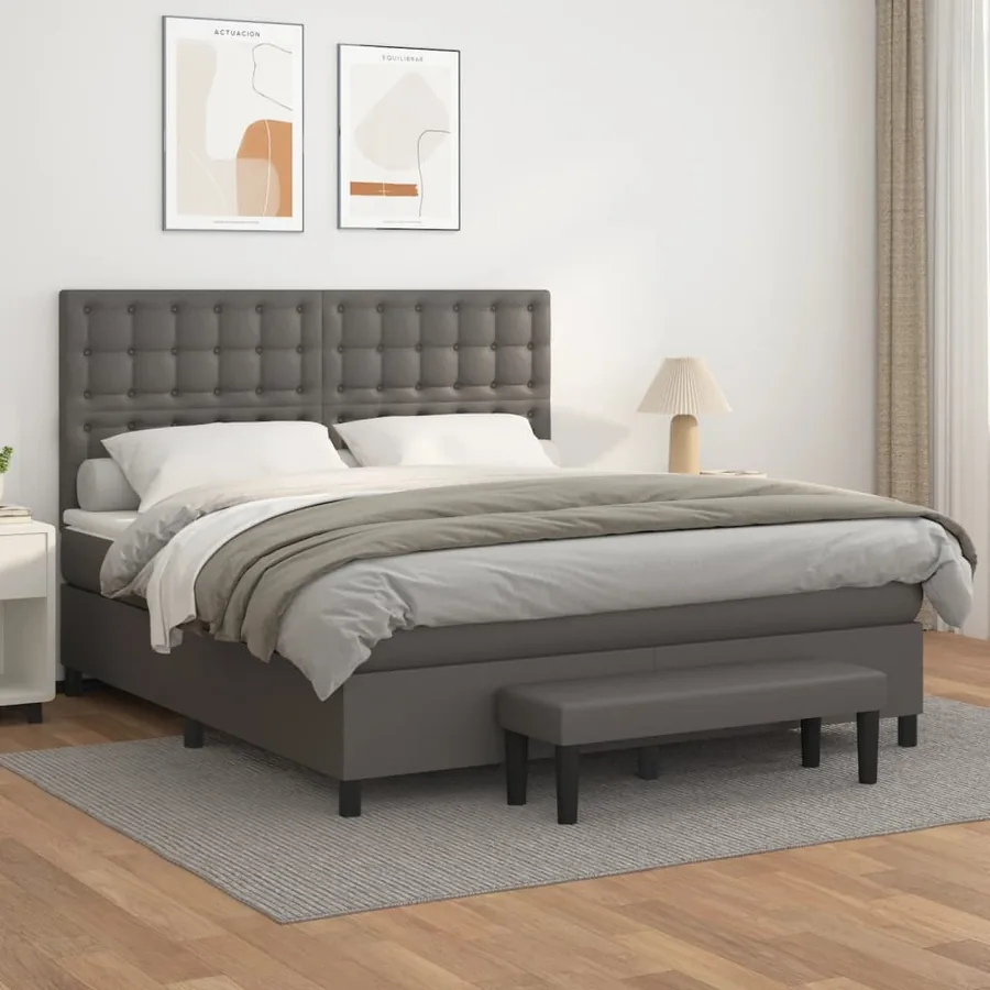 Sommier à lattes de lit avec matelas Gris 160x200 cm Similicuir