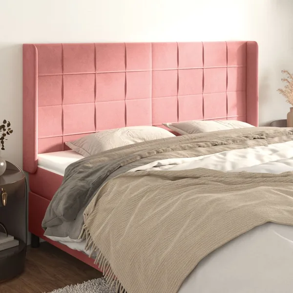 Tête de lit avec oreilles Rose 183x16x118/128 cm Velours