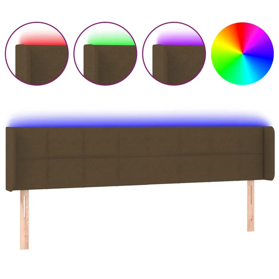 Tête de lit à LED Marron foncé 183x16x78/88 cm Tissu - 2