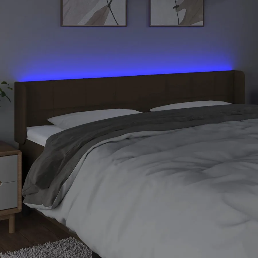 Tête de lit à LED Marron foncé 183x16x78/88 cm Tissu - 4