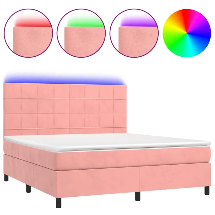 Sommier à lattes de lit matelas et LED Rose 180x200 cm Velours - 2