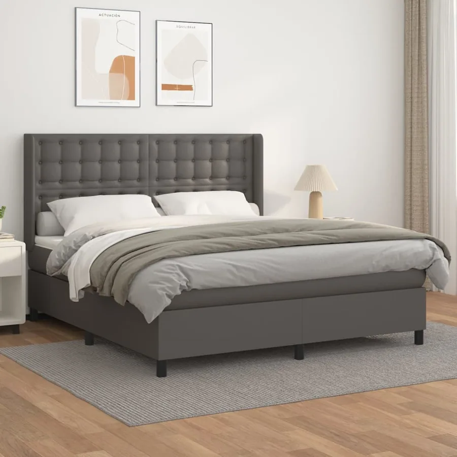 Sommier à lattes de lit avec matelas Gris 160x200 cm Similicuir