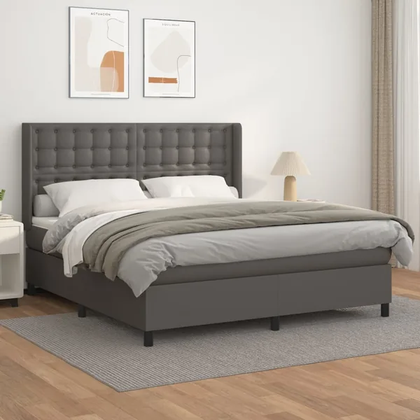 Sommier à lattes de lit avec matelas Gris 160x200 cm Similicuir
