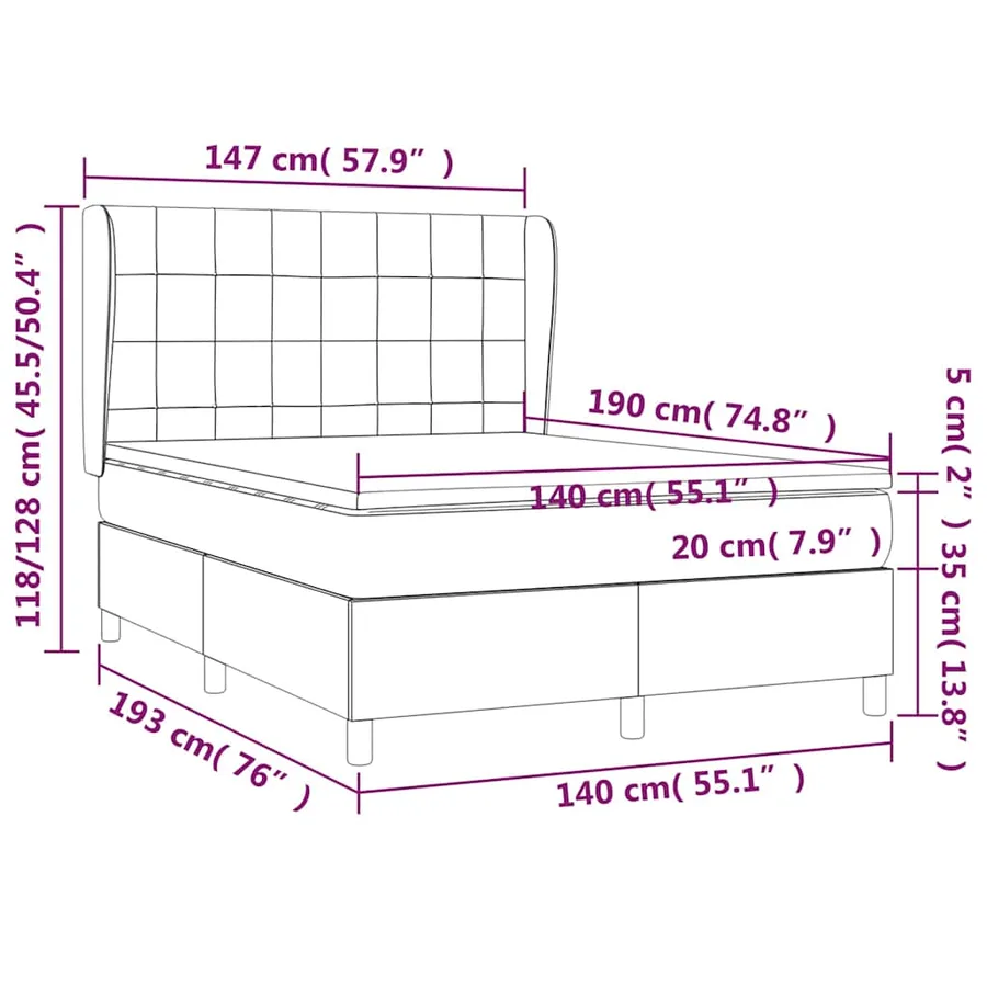 Sommier à lattes de lit avec matelas Noir 140x190 cm Tissu - 7