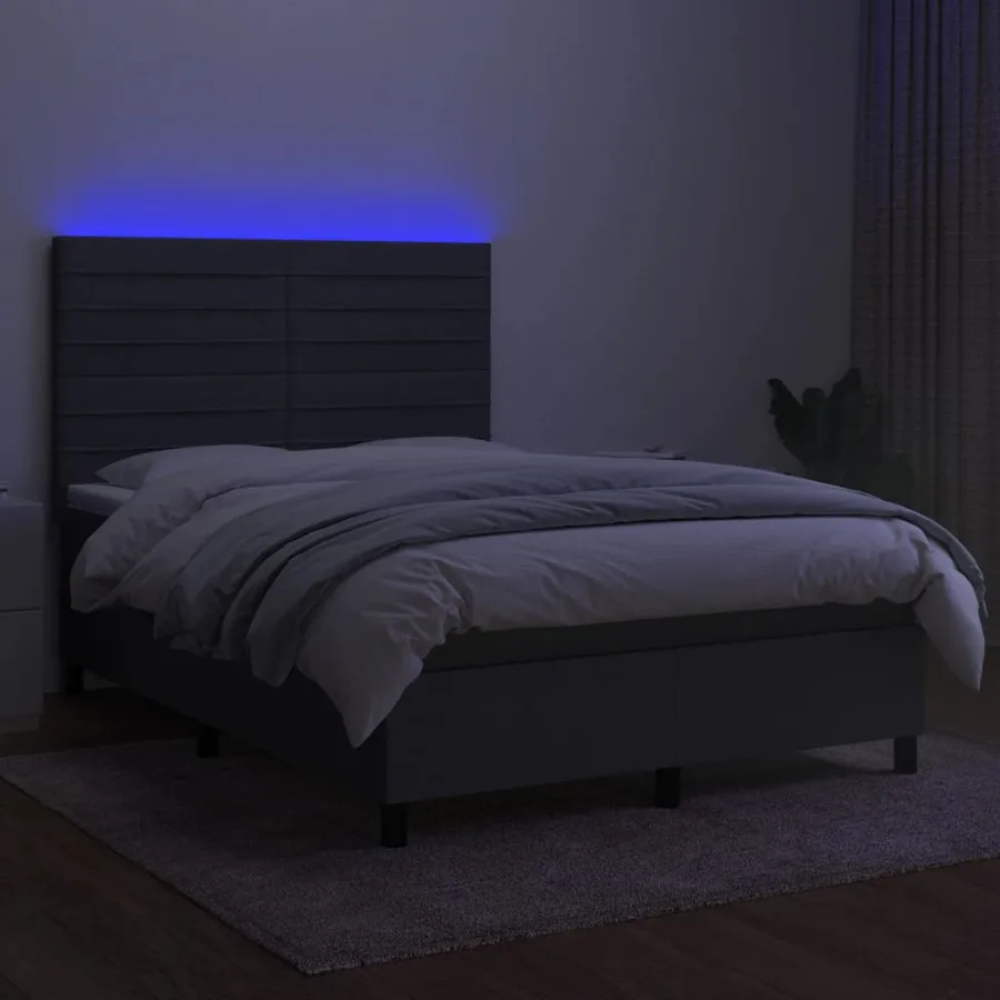 Sommier à lattes de lit et matelas et LED Gris foncé 140x200 cm - 4