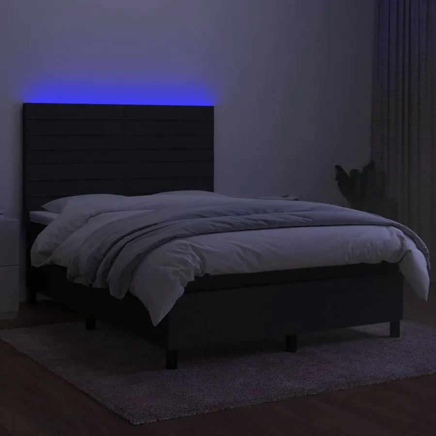 Sommier à lattes de lit et matelas et LED Noir 140x190 cm Tissu - 4