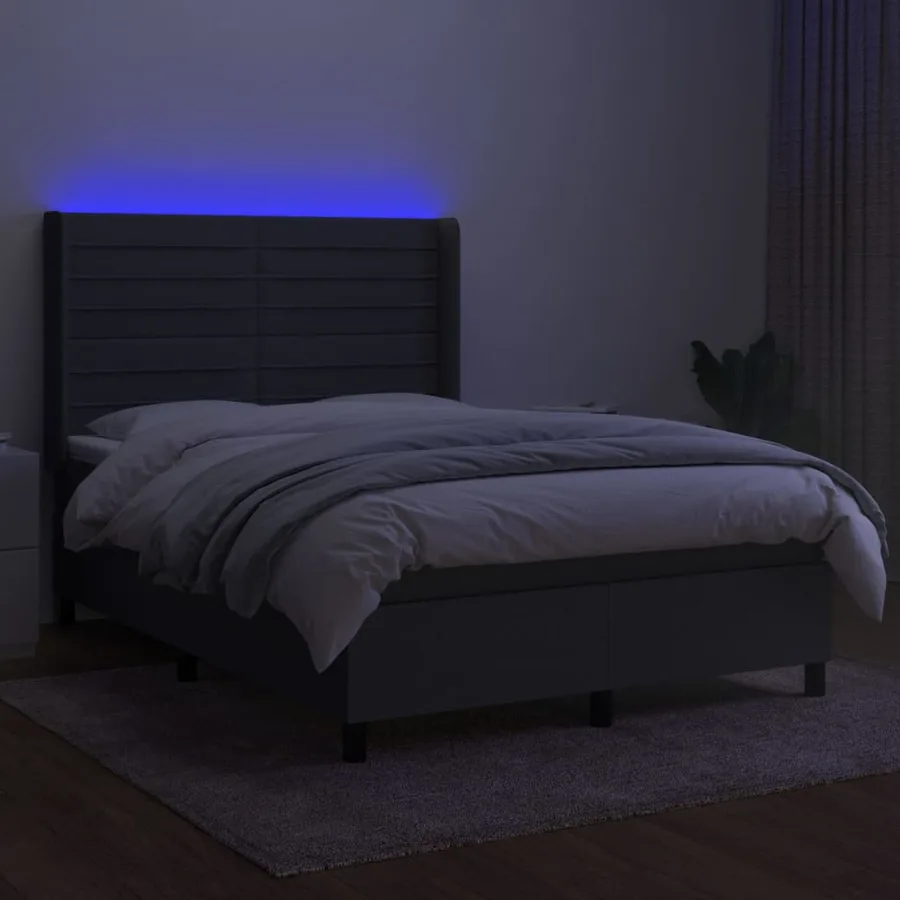 Sommier à lattes de lit matelas LED Gris foncé 140x190 cm Tissu - 3