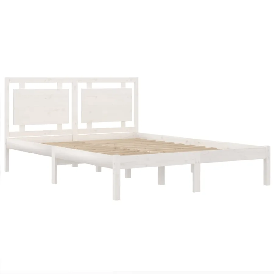 Cadre de lit sans matelas blanc 160x200 cm bois massif - 4