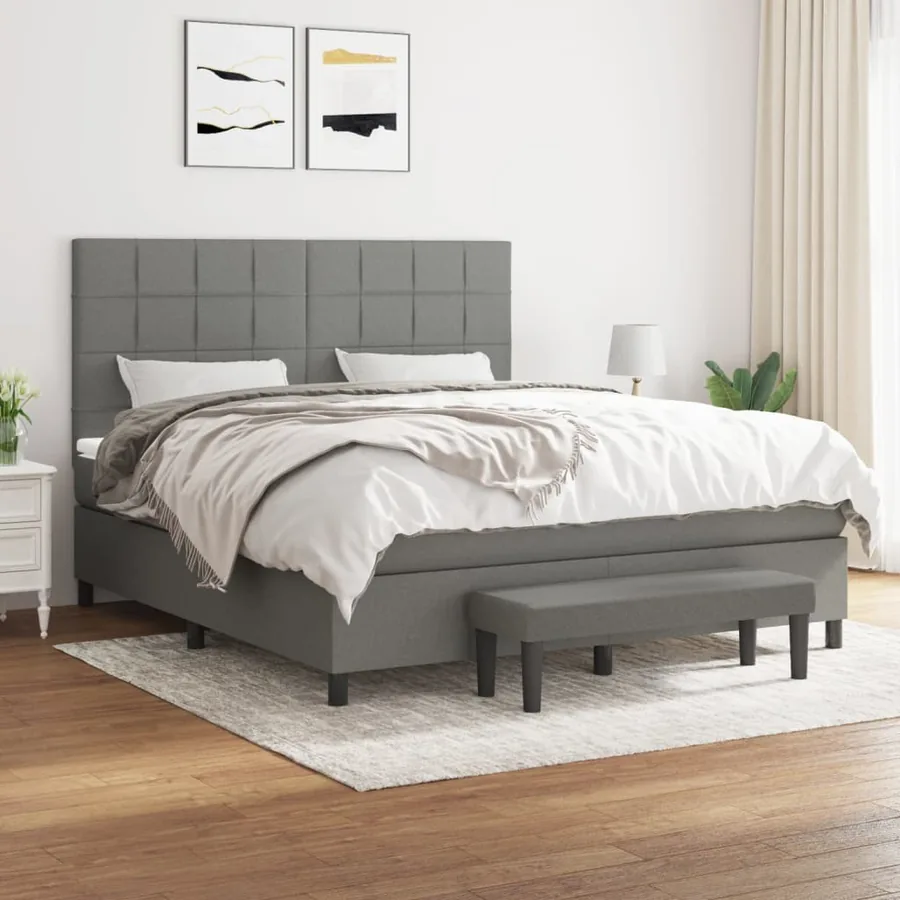 Sommier à lattes de lit avec matelas Gris foncé 160x200cm Tissu