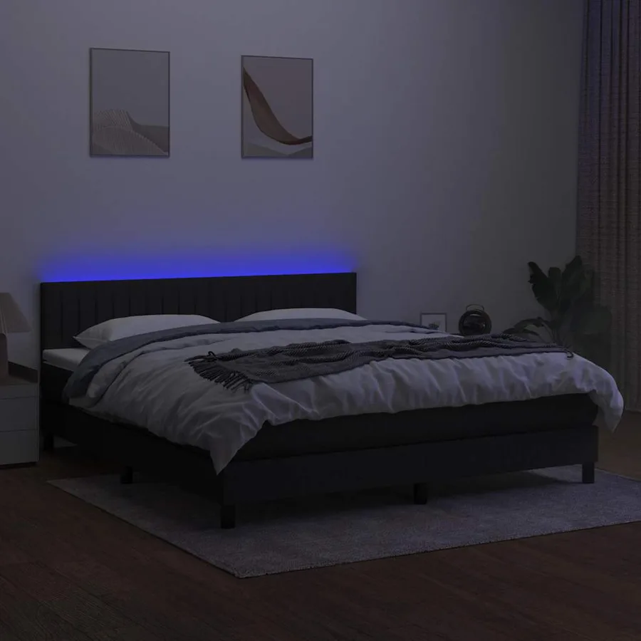 Sommier à lattes de lit avec matelas LED Noir 180x200 cm Tissu - 4