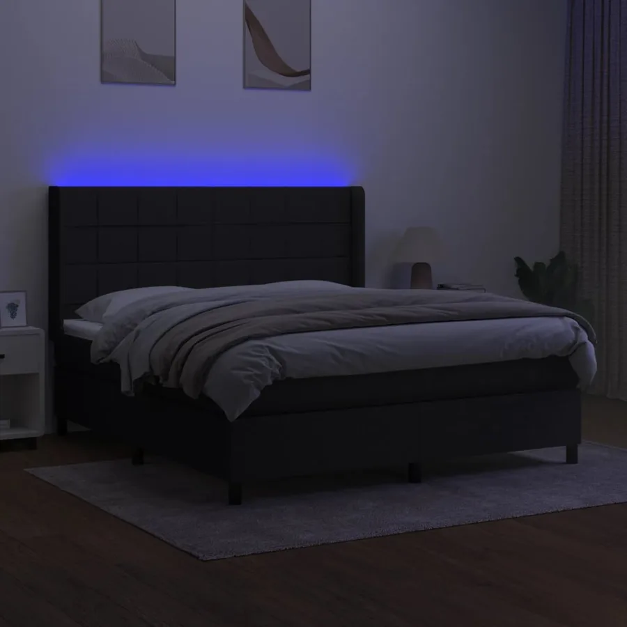 Sommier à lattes de lit matelas et LED Noir 160x200 cm Tissu - 3