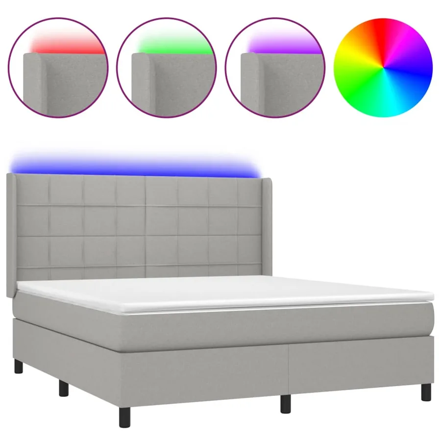 Sommier à lattes de lit matelas LED Gris clair 160x200 cm Tissu - 2