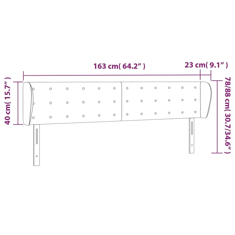 Tête de lit avec oreilles Rose 163x23x78/88 cm Velours - 9