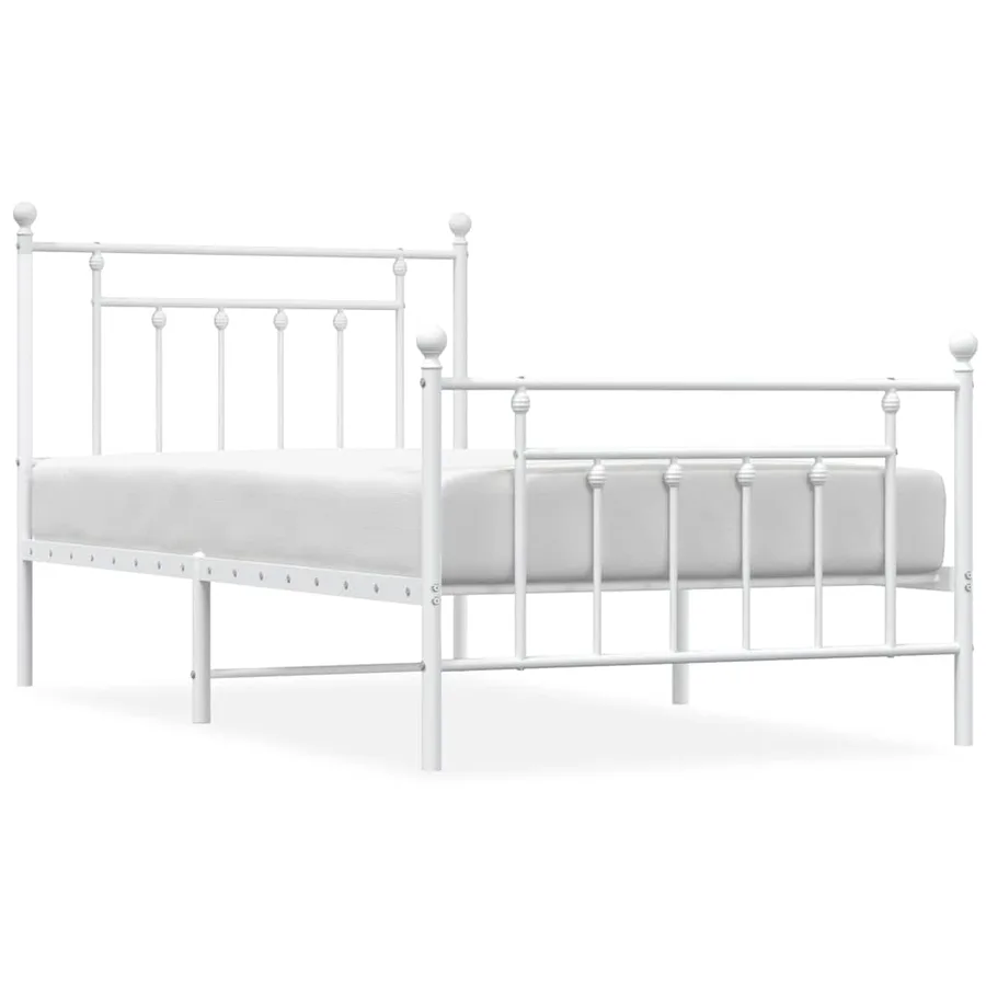 Cadre de lit métal sans matelas et pied de lit blanc 100x190 cm - 2