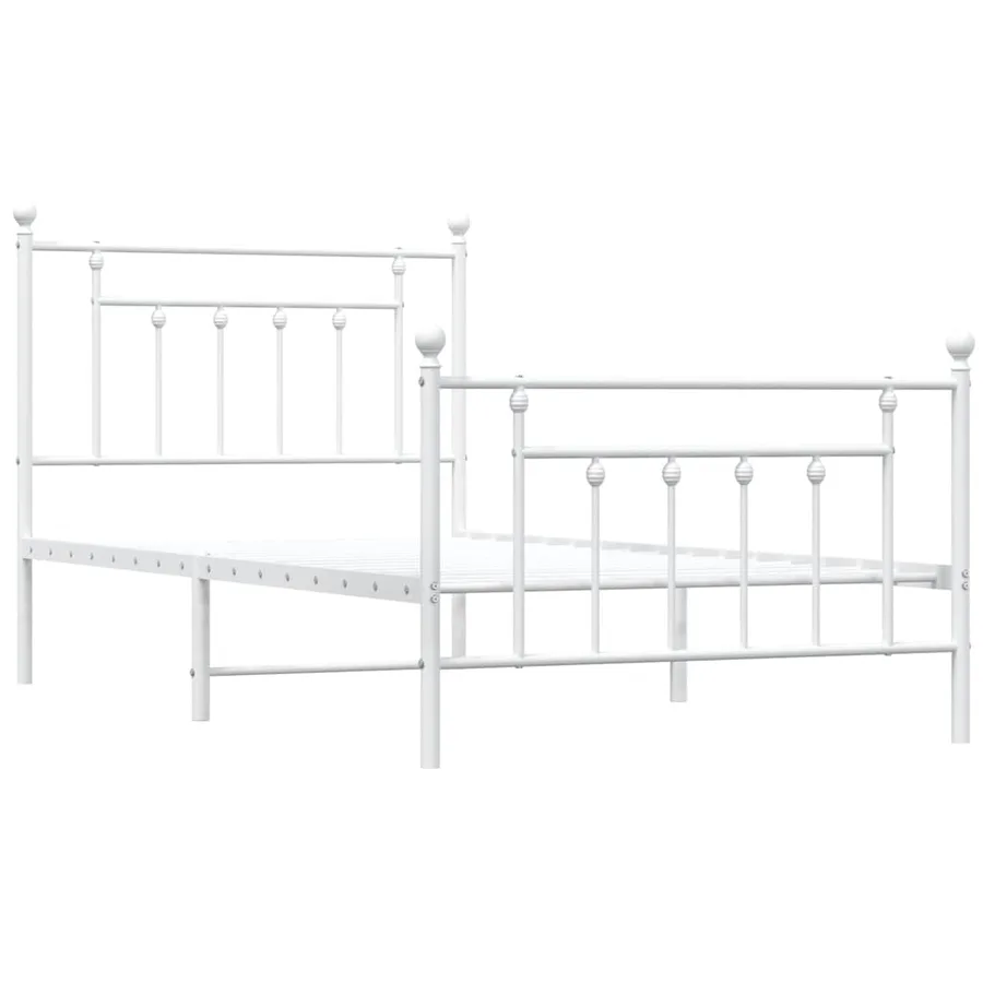 Cadre de lit métal sans matelas et pied de lit blanc 100x190 cm - 3