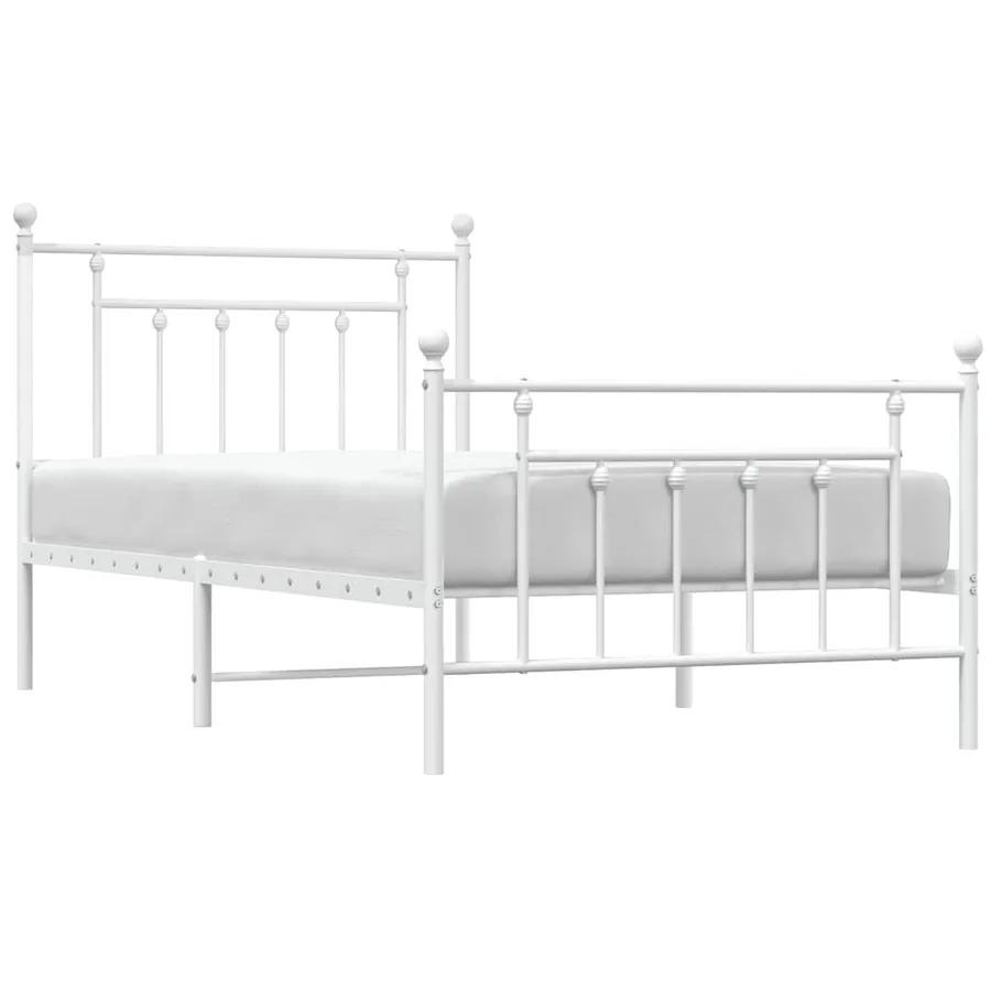 Cadre de lit métal sans matelas et pied de lit blanc 100x190 cm - 5