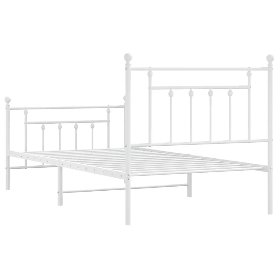 Cadre de lit métal sans matelas et pied de lit blanc 100x190 cm - 8