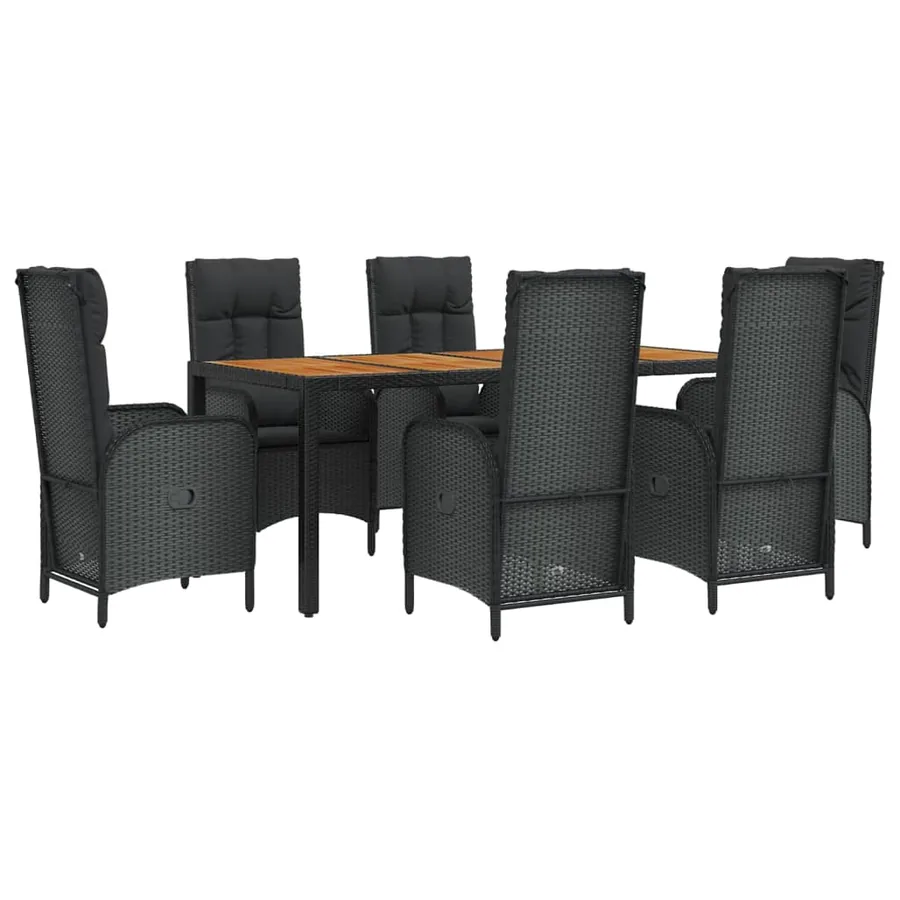 Ensemble à manger de jardin coussins 7pcs Noir Résine tressée - 3
