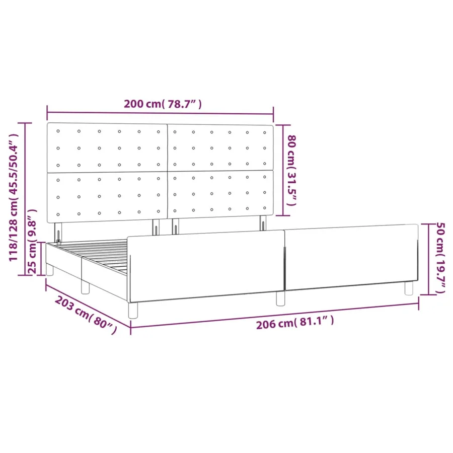 Cadre de lit sans matelas gris 200x200 cm similicuir - 14