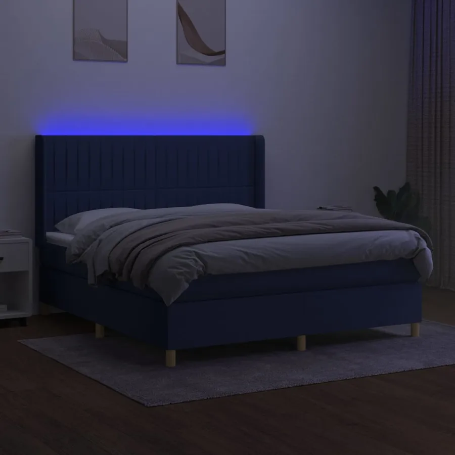 Sommier à lattes de lit matelas et LED Bleu 180x200 cm Tissu - 3