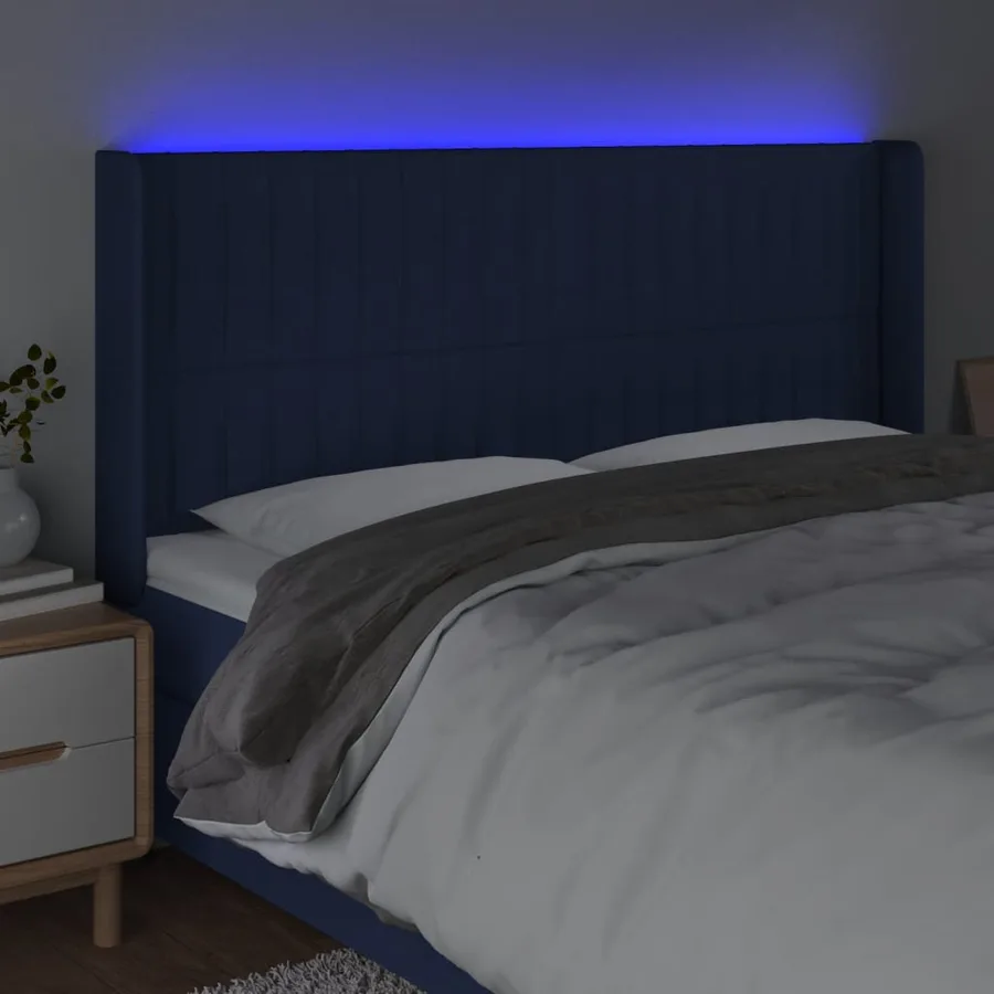 Tête de lit à LED Bleu 183x16x118/128 cm Tissu - 4