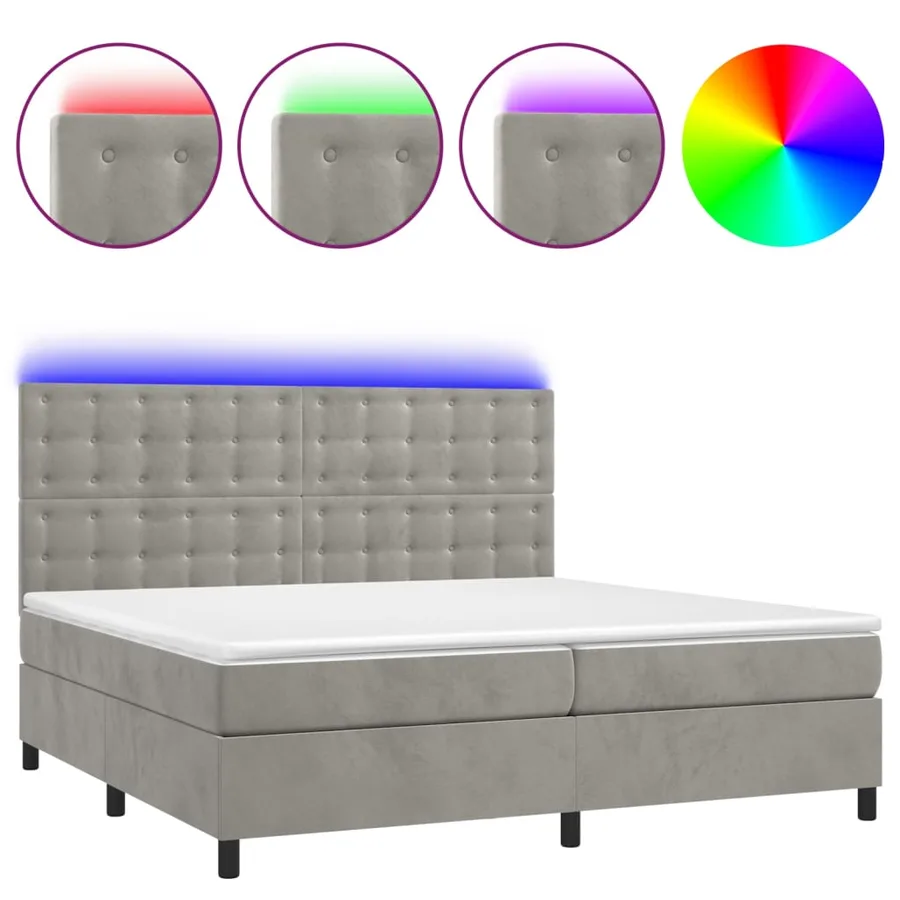 Sommier à lattes de lit matelas et LED Gris clair 200x200 cm - 2