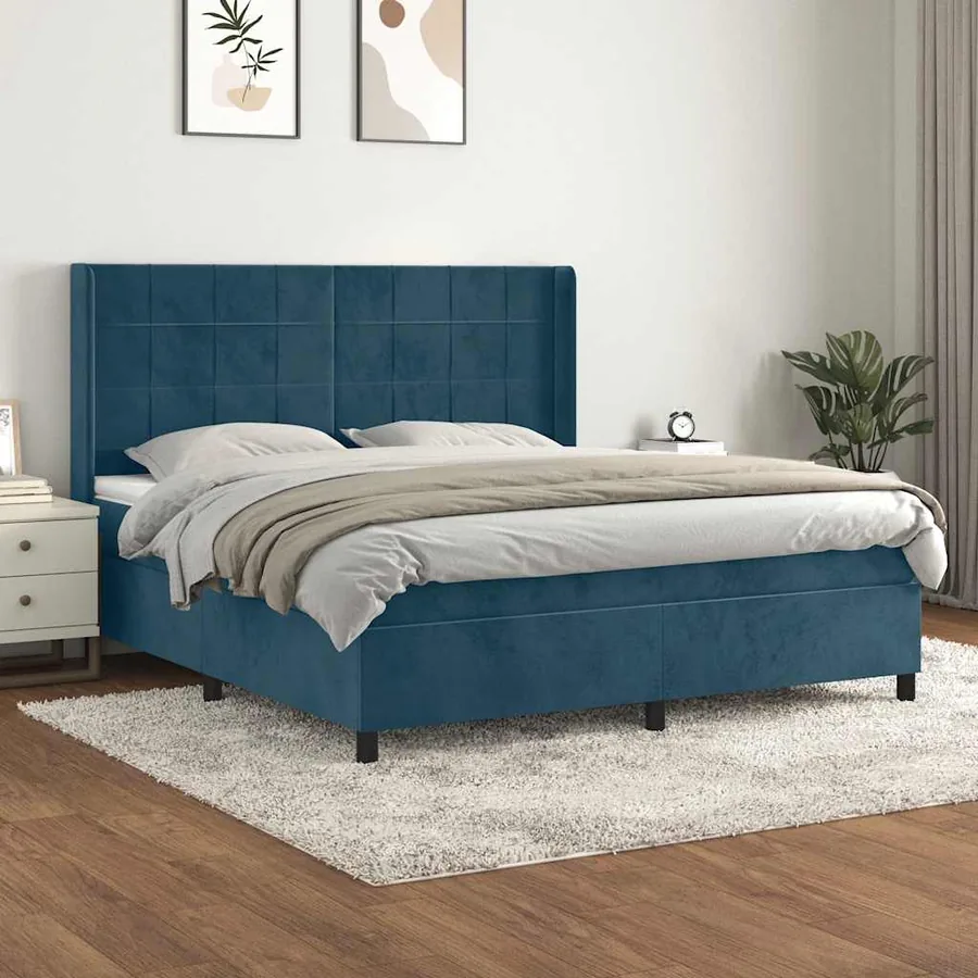 Sommier à lattes de lit et matelas Bleu foncé 180x200cm Velours