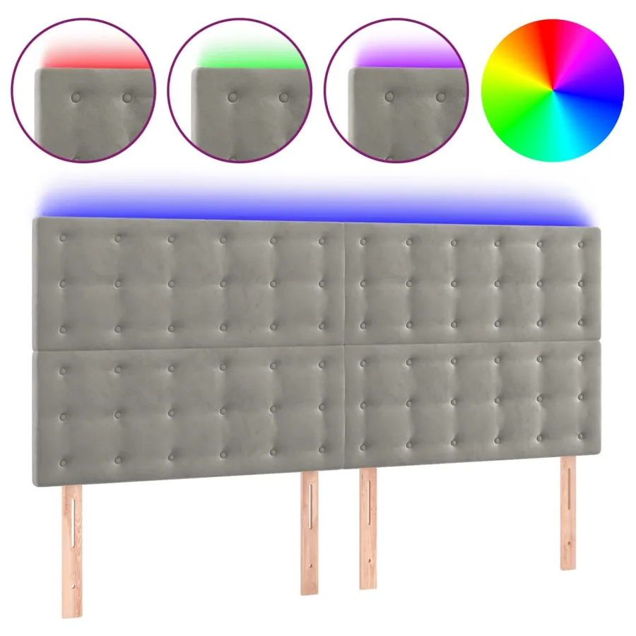 Tête de lit à LED Gris clair 200x5x118/128 cm Velours - 2