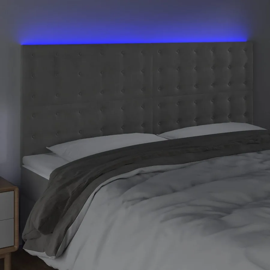Tête de lit à LED Gris clair 200x5x118/128 cm Velours - 3