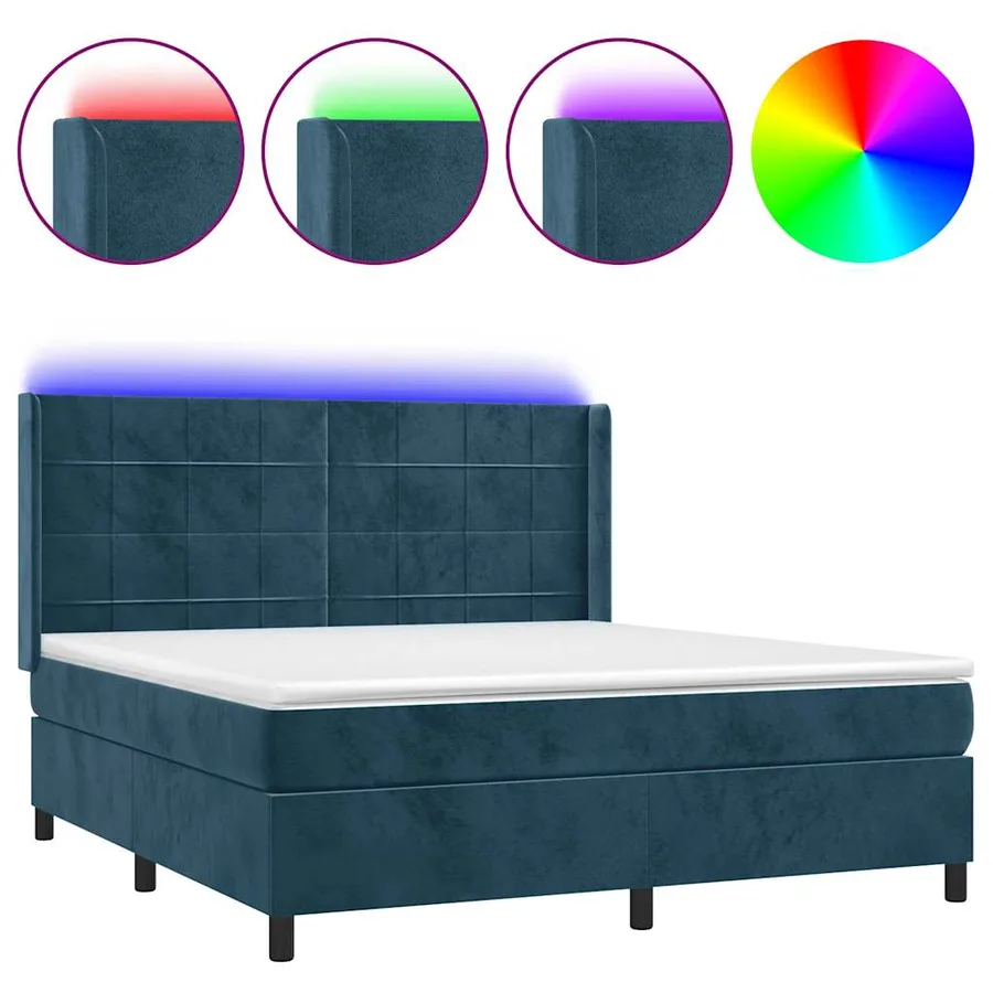 Sommier à lattes de lit matelas et LED Bleu foncé 180x200 cm - 2
