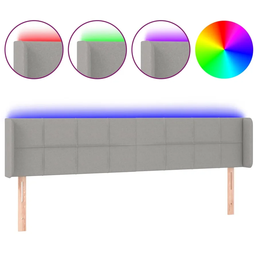 Tête de lit à LED Gris clair 203x16x78/88 cm Tissu - 2