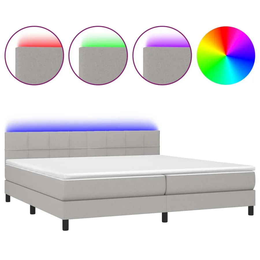 Sommier à lattes de lit matelas LED Gris clair 200x200 cm Tissu - 2